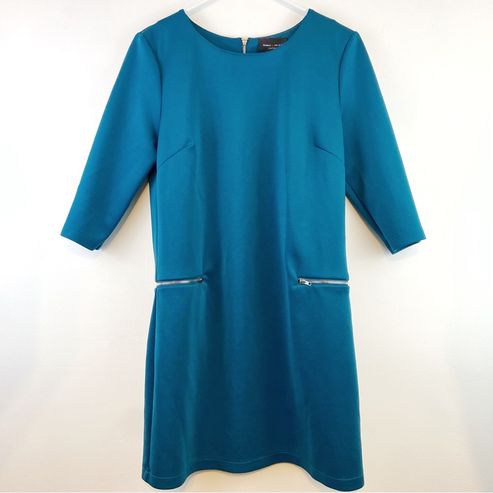 Romeo Juliet Couture Teal Long Sleeve Mini Dress Scuba Material Size Medium